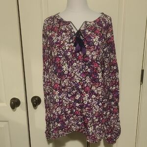 NWOT Jenny Boston Purple Floral Long Sleeve Blouse Plus Size